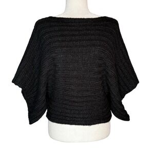 WOODEN SHIPS Mohair Blend Shrug Poncho Sweater S/M Black Dolman Sleeve Boat Neck